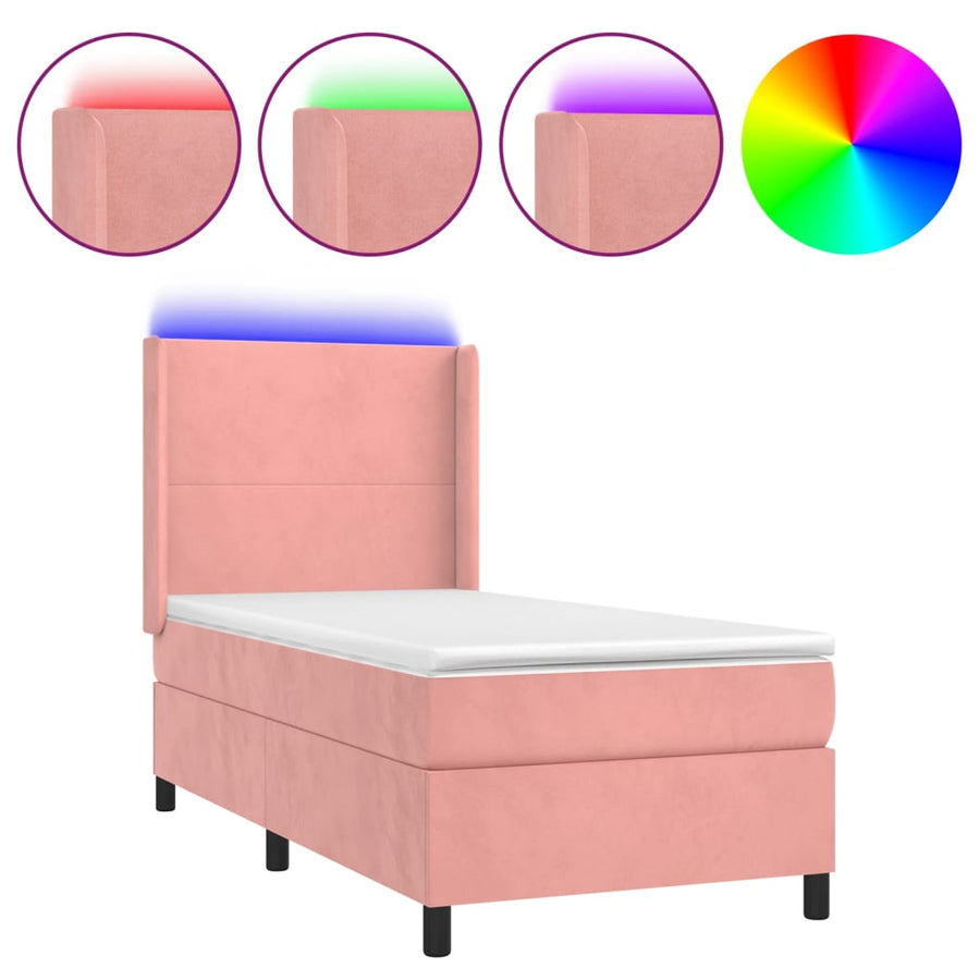 Boxspring Met Matras En Led Fluweel Roze 90 x 200 cm Effen ontwerp