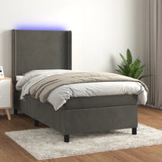 Boxspring 100x200 cm donkergrijs fluweel met matras en LED