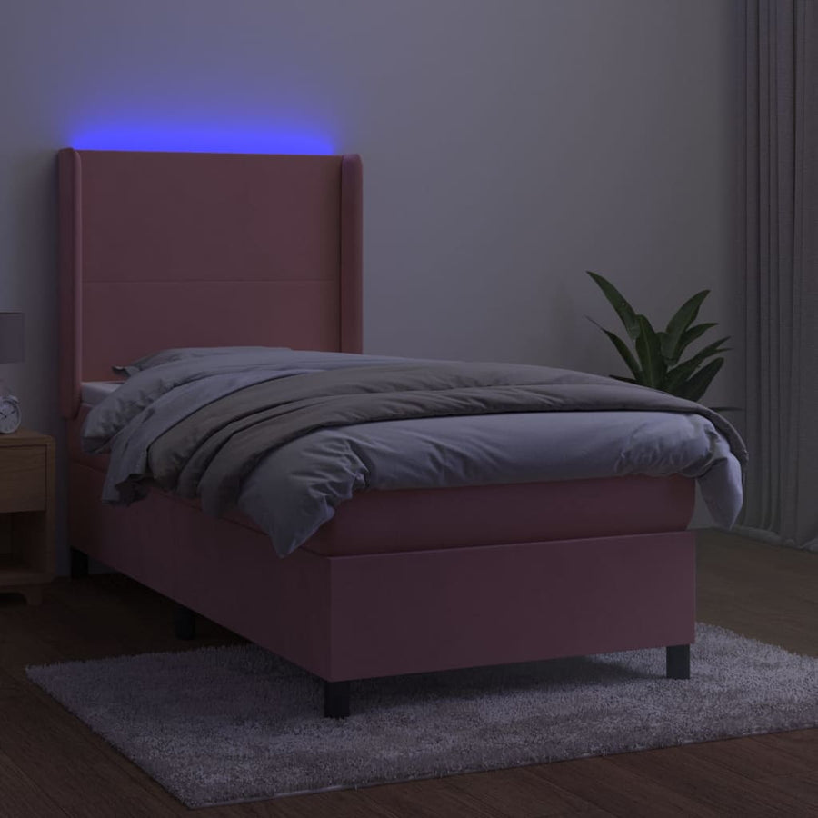 Boxspring Met Matras En Led Fluweel Roze 100 x 200 cm Effen ontwerp