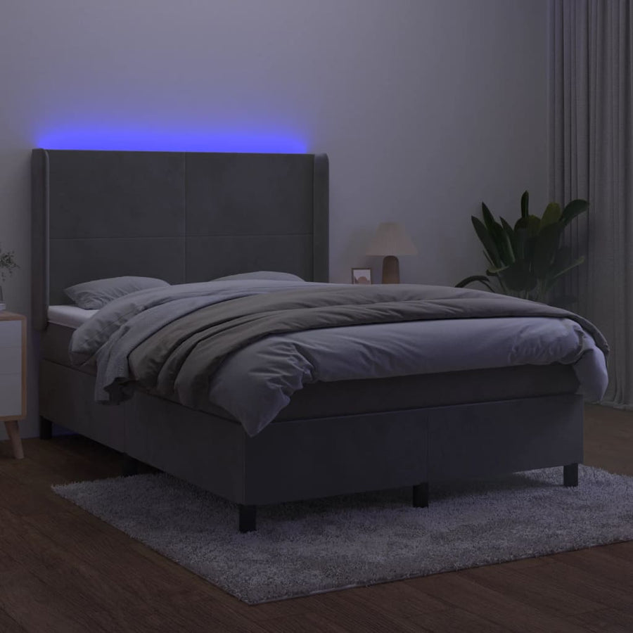 Boxspring Met Matras En Led Fluweel Lichtgrijs 140 x 200 cm Effen ontwerp