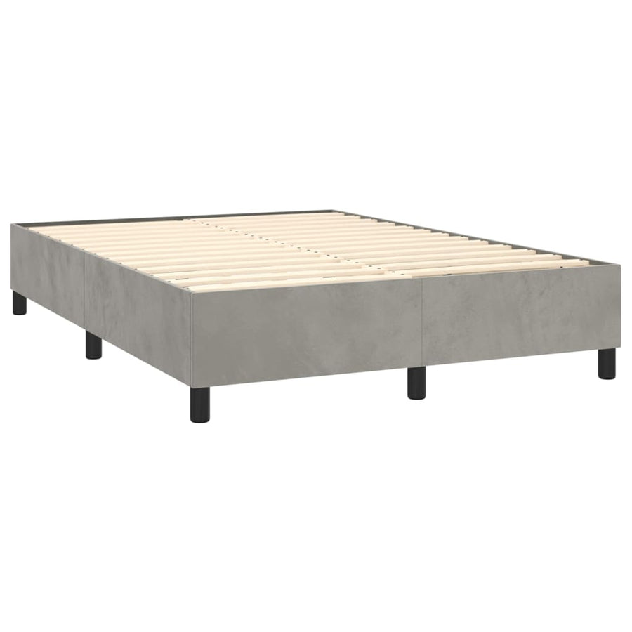 Boxspring Met Matras En Led Fluweel Lichtgrijs 140 x 200 cm Effen ontwerp