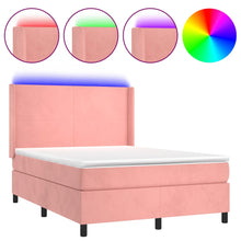 Boxspring Met Matras En Led Fluweel Roze 140X200 Cm Roze 140 x 200 cm Effen ontwerp
