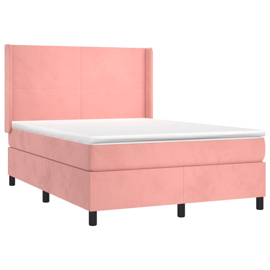 Boxspring Met Matras En Led Fluweel Roze 140X200 Cm Roze 140 x 200 cm Effen ontwerp