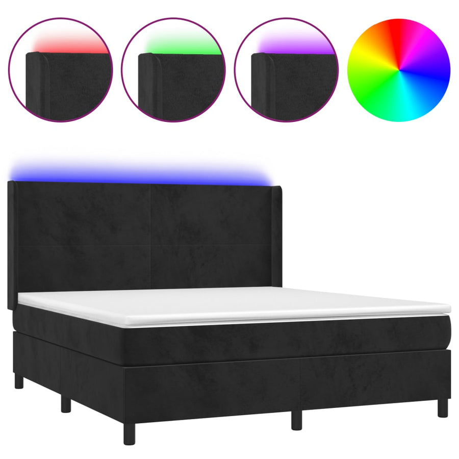 Boxspring Met Matras En Led Fluweel Zwart 160 x 200 cm Effen ontwerp