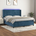 Boxspring Met Matras En Led Fluweel Donkerblauw 160 x 200 cm Effen ontwerp