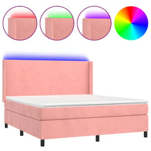 Boxspring Met Matras En Led Fluweel Roze 160 x 200 cm Effen ontwerp