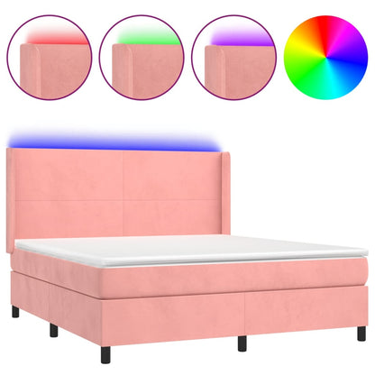 Boxspring Met Matras En Led Fluweel Roze 160 x 200 cm Effen ontwerp