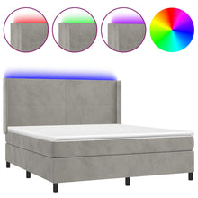 Boxspring Met Matras En Led Fluweel Lichtgrijs 180 x 200 cm Effen ontwerp