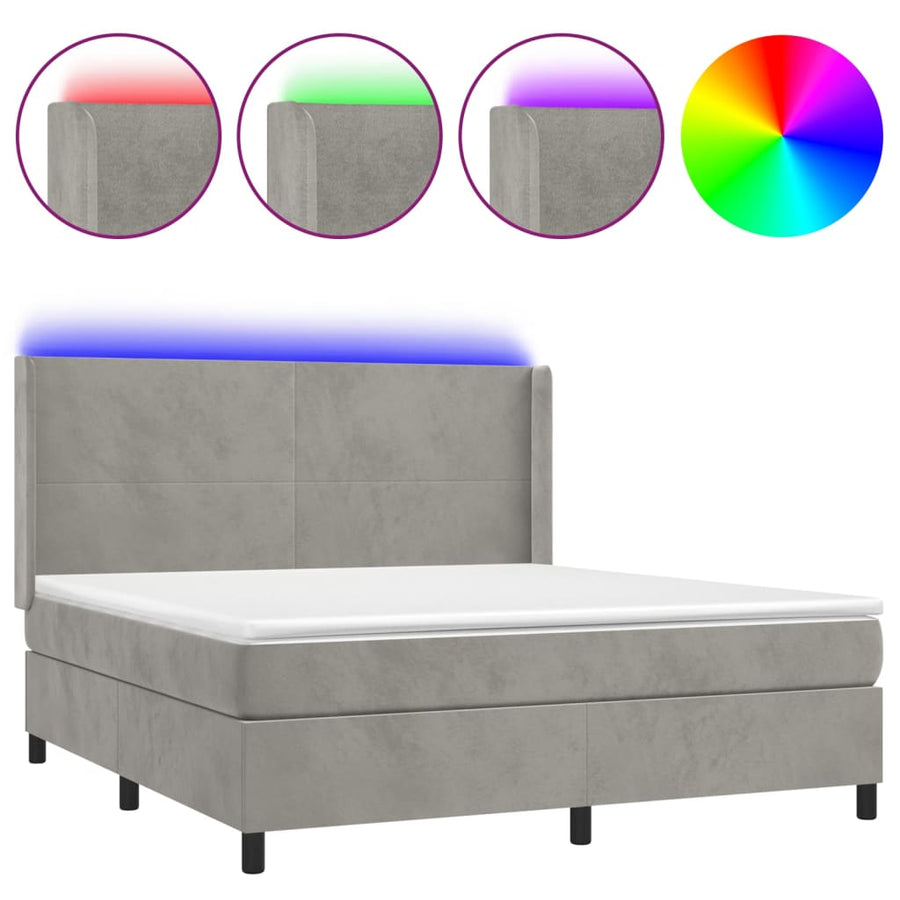 Boxspring Met Matras En Led Fluweel Lichtgrijs 180 x 200 cm Effen ontwerp