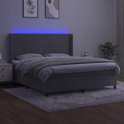 Boxspring Met Matras En Led Fluweel Lichtgrijs 180 x 200 cm Effen ontwerp
