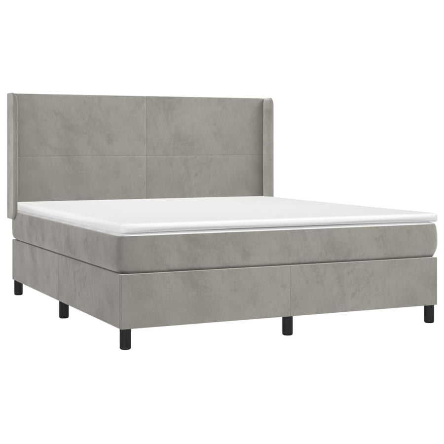 Boxspring Met Matras En Led Fluweel Lichtgrijs 180 x 200 cm Effen ontwerp