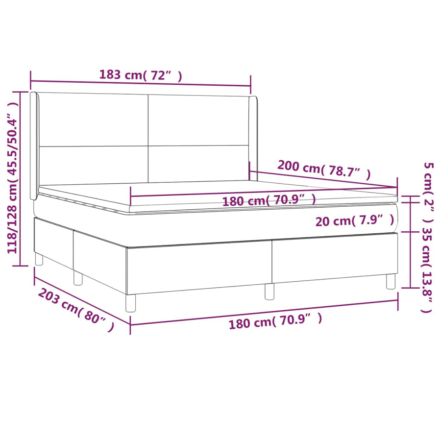 Boxspring Met Matras En Led Fluweel Lichtgrijs 180 x 200 cm Effen ontwerp