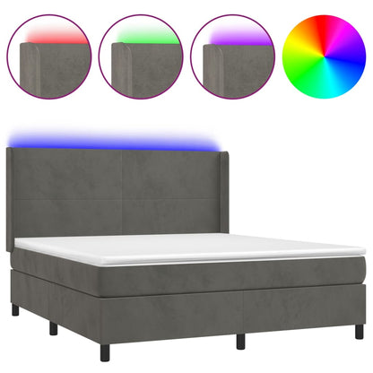 Boxspring Met Matras En Led Fluweel Donkergrijs 180 x 200 cm Effen ontwerp