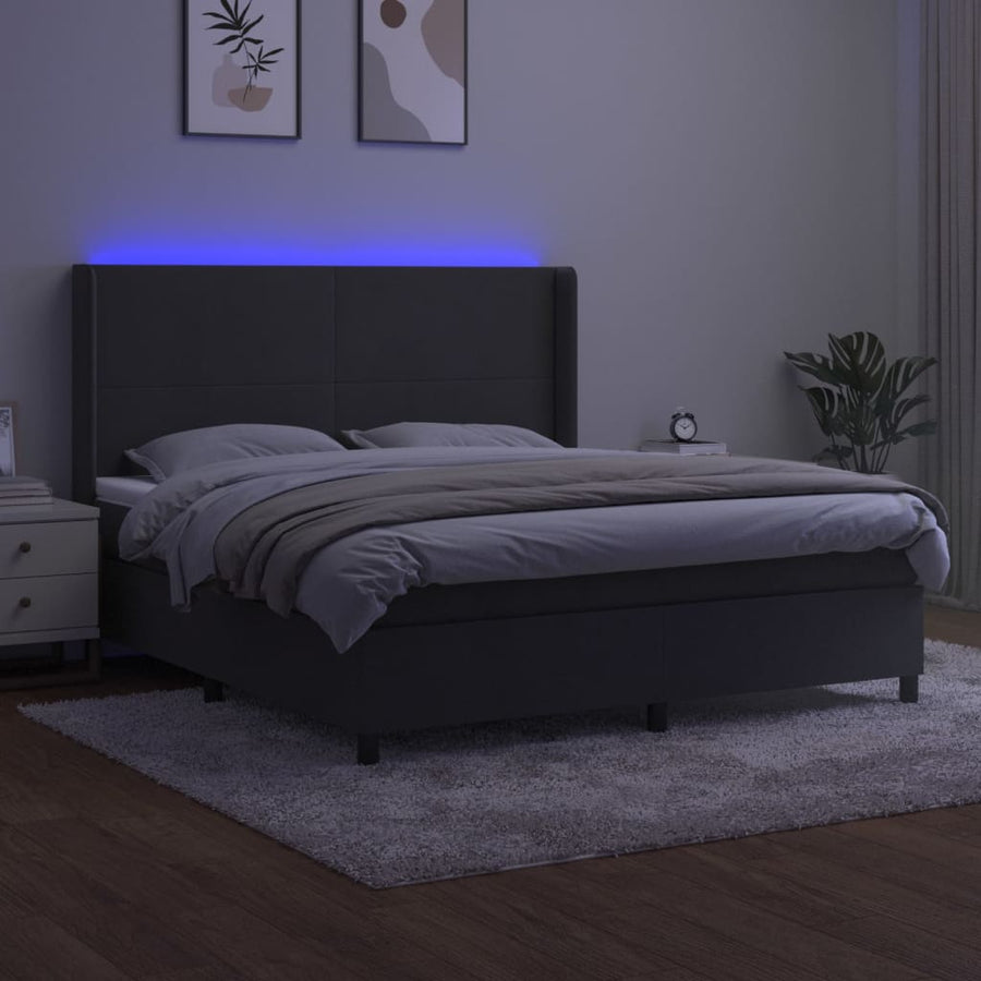 Boxspring Met Matras En Led Fluweel Donkergrijs 180 x 200 cm Effen ontwerp
