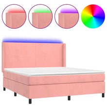 Boxspring Met Matras En Led Fluweel Roze 180 x 200 cm Effen ontwerp