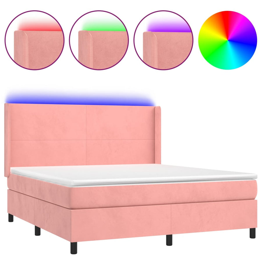 Boxspring Met Matras En Led Fluweel Roze 180 x 200 cm Effen ontwerp