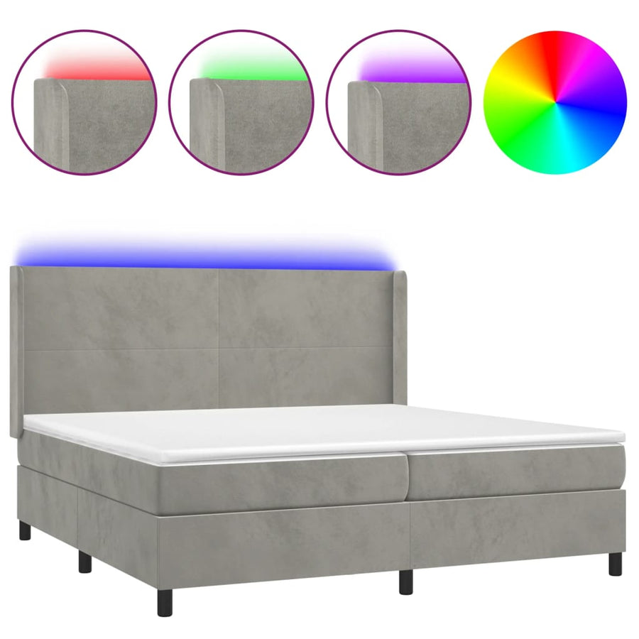 Boxspring Met Matras En Led Fluweel Lichtgrijs 200 x 200 cm Effen ontwerp