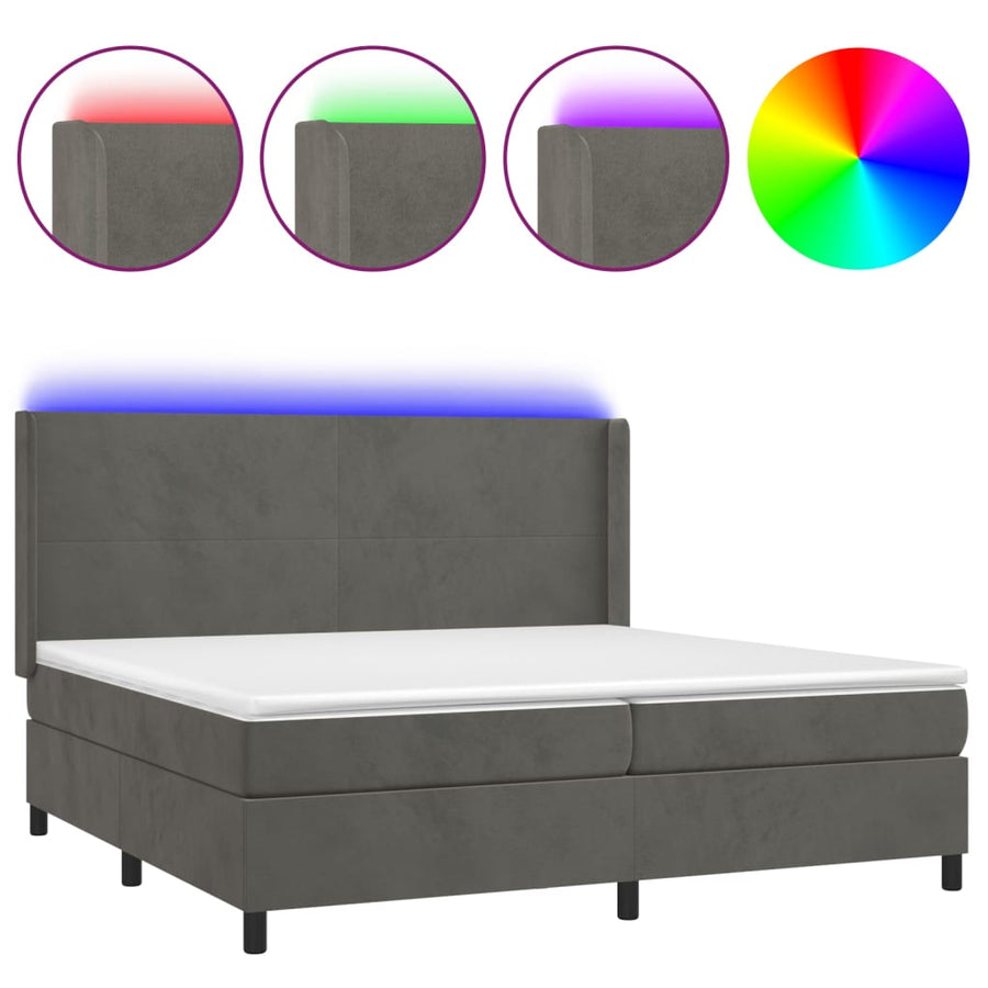 Boxspring Met Matras En Led Fluweel Donkergrijs 200 x 200 cm Effen ontwerp