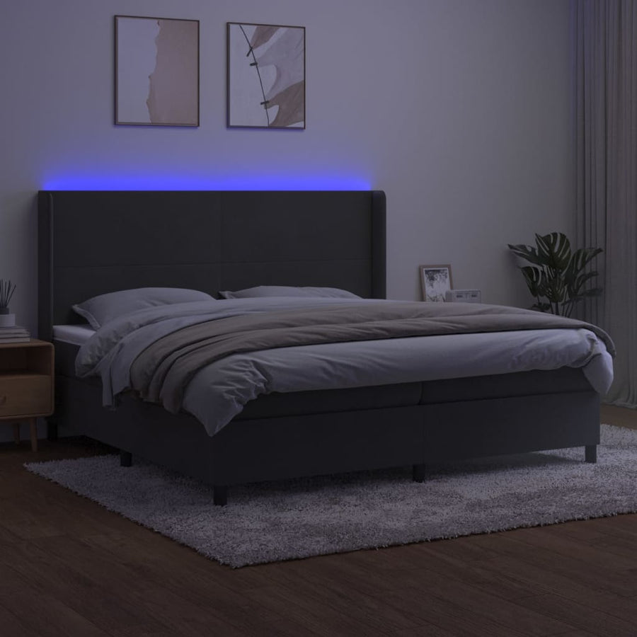 Boxspring Met Matras En Led Fluweel Donkergrijs 200 x 200 cm Effen ontwerp