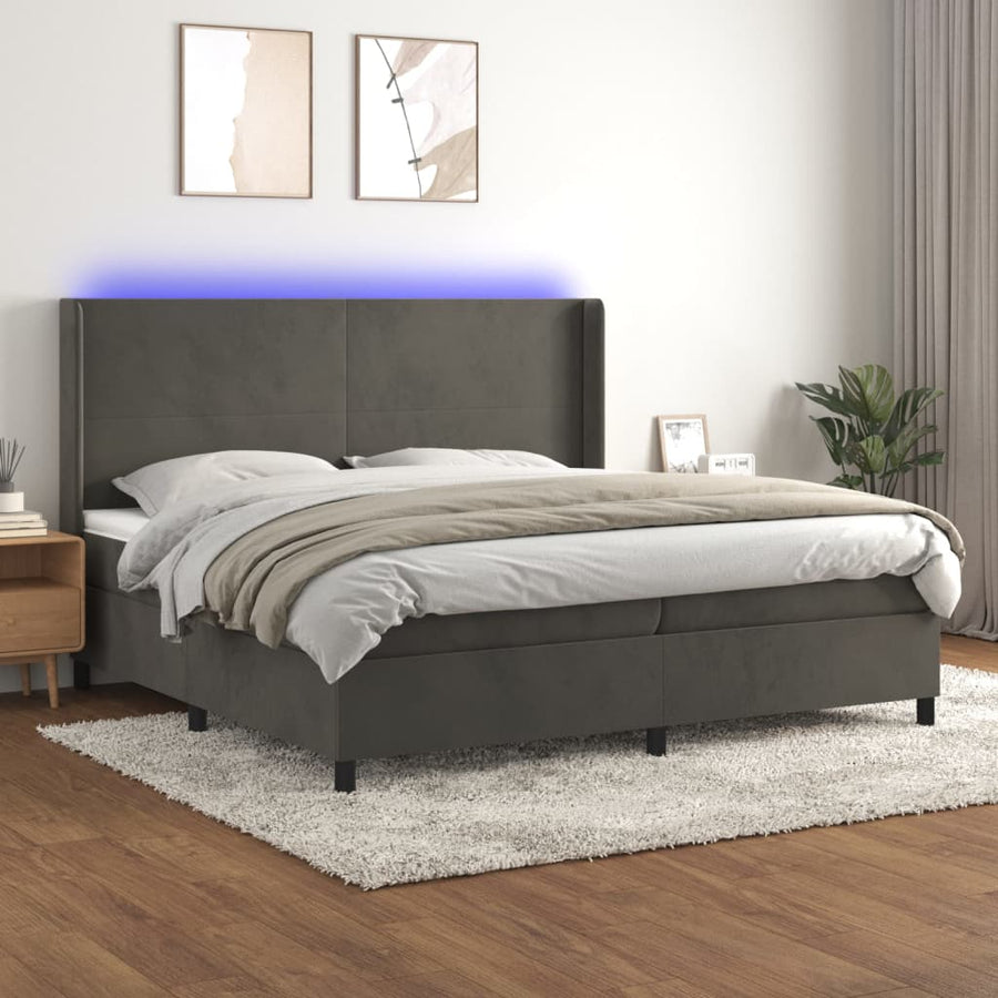 Boxspring Met Matras En Led Fluweel Donkergrijs 200 x 200 cm Effen ontwerp