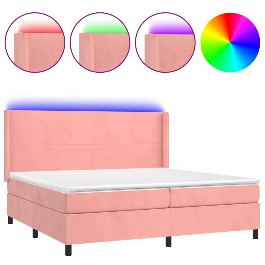 Boxspring Met Matras En Led Fluweel Roze 200 x 200 cm Effen ontwerp