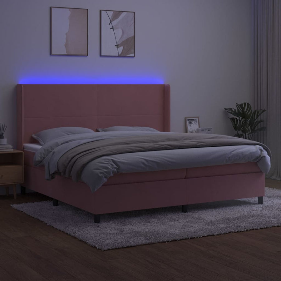 Boxspring Met Matras En Led Fluweel Roze 200 x 200 cm Effen ontwerp
