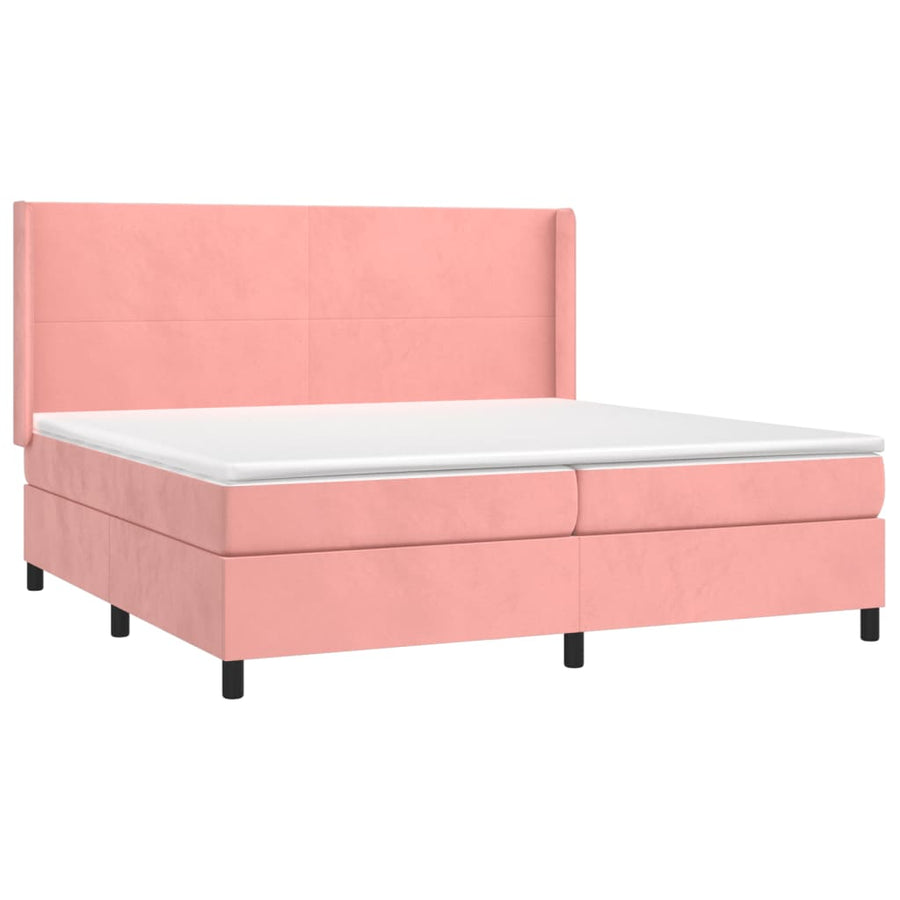 Boxspring Met Matras En Led Fluweel Roze 200 x 200 cm Effen ontwerp