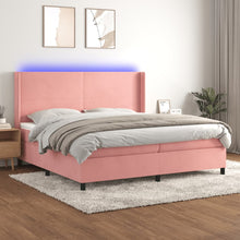 Boxspring Met Matras En Led Fluweel Roze 200 x 200 cm Effen ontwerp