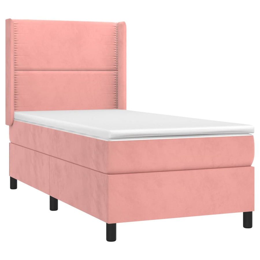 Boxspring Met Matras En Led Fluweel Roze 80 x 200 cm Effen met spijkers