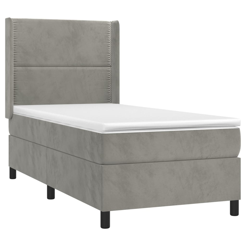 Boxspring Met Matras En Led Fluweel Lichtgrijs 100 x 200 cm Effen met spijkers