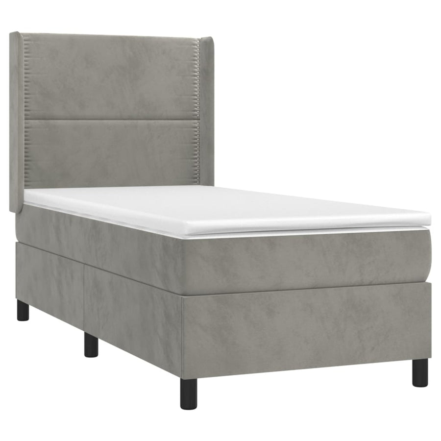 Boxspring Met Matras En Led Fluweel Lichtgrijs 100 x 200 cm Effen met spijkers