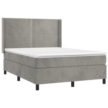 Boxspring Met Matras En Led Fluweel Lichtgrijs 140 x 190 cm Effen met spijkers