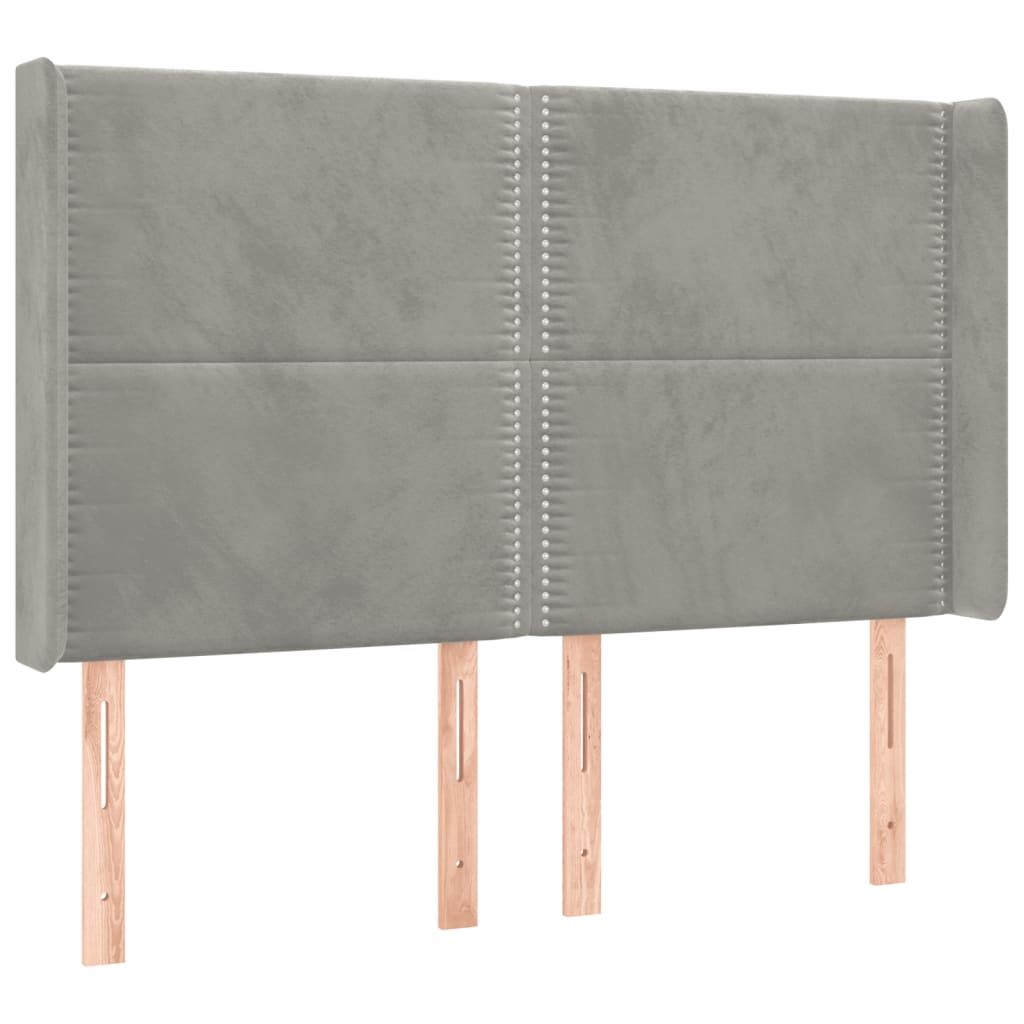 Boxspring Met Matras En Led Fluweel Lichtgrijs 140 x 190 cm Effen met spijkers