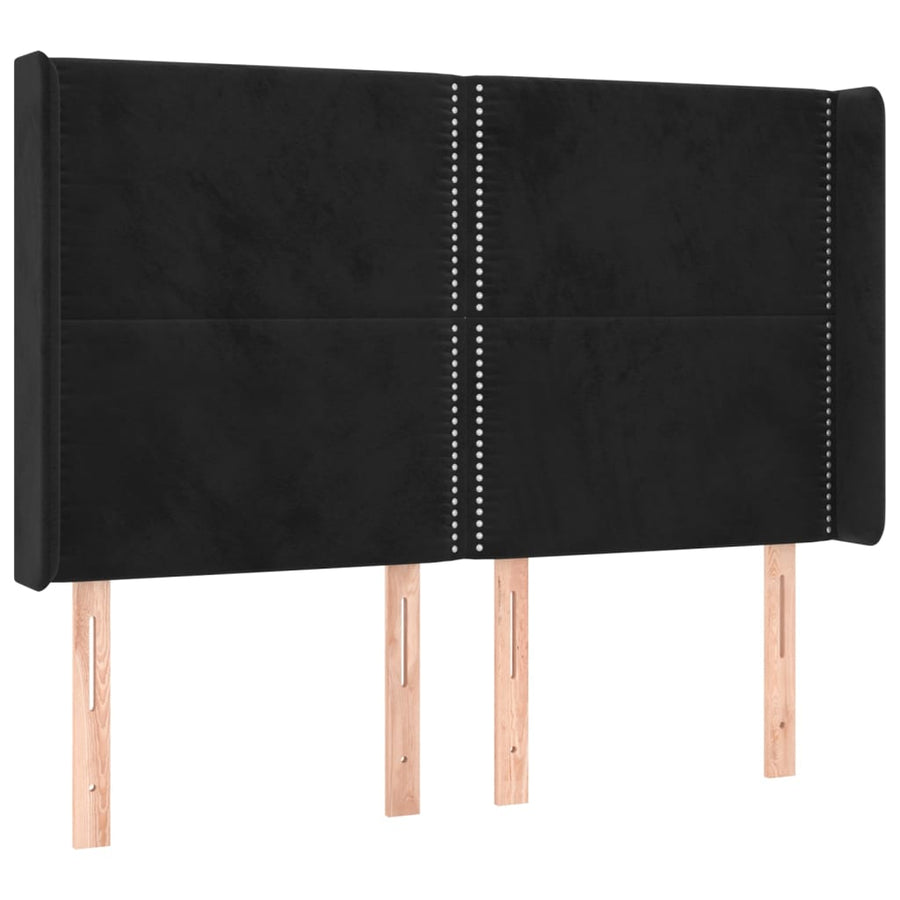 Boxspring Met Matras En Led Fluweel Zwart 140 x 190 cm Effen met spijkers