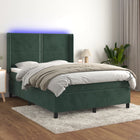 Boxspring Met Matras En Led Fluweel Donkergroen 140 x 190 cm Effen met spijkers