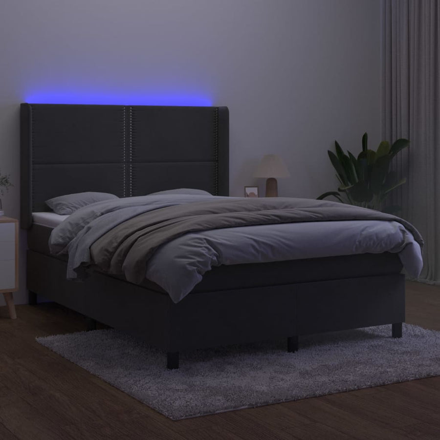 Boxspring Met Matras En Led Fluweel Donkergrijs 140 x 200 cm Effen met spijkers