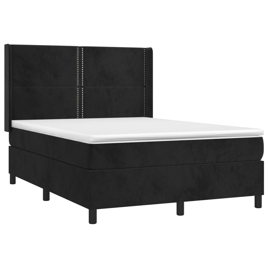 Boxspring Met Matras En Led Fluweel Zwart 140 x 200 cm Effen met spijkers
