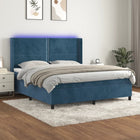 Boxspring Met Matras En Led Fluweel Donkerblauw 160 x 200 cm Effen met spijkers