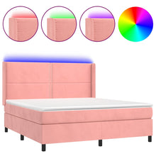 Boxspring Met Matras En Led Fluweel Roze 160 x 200 cm Effen met spijkers