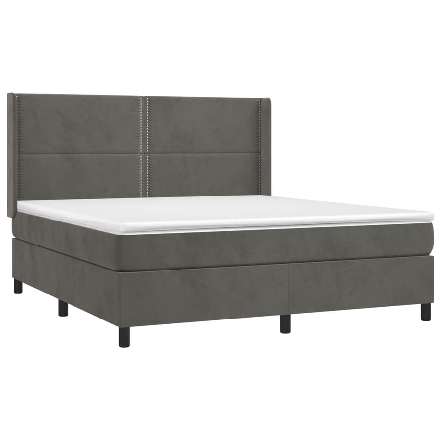 Boxspring Met Matras En Led Fluweel Donkergrijs 180 x 200 cm Effen met spijkers