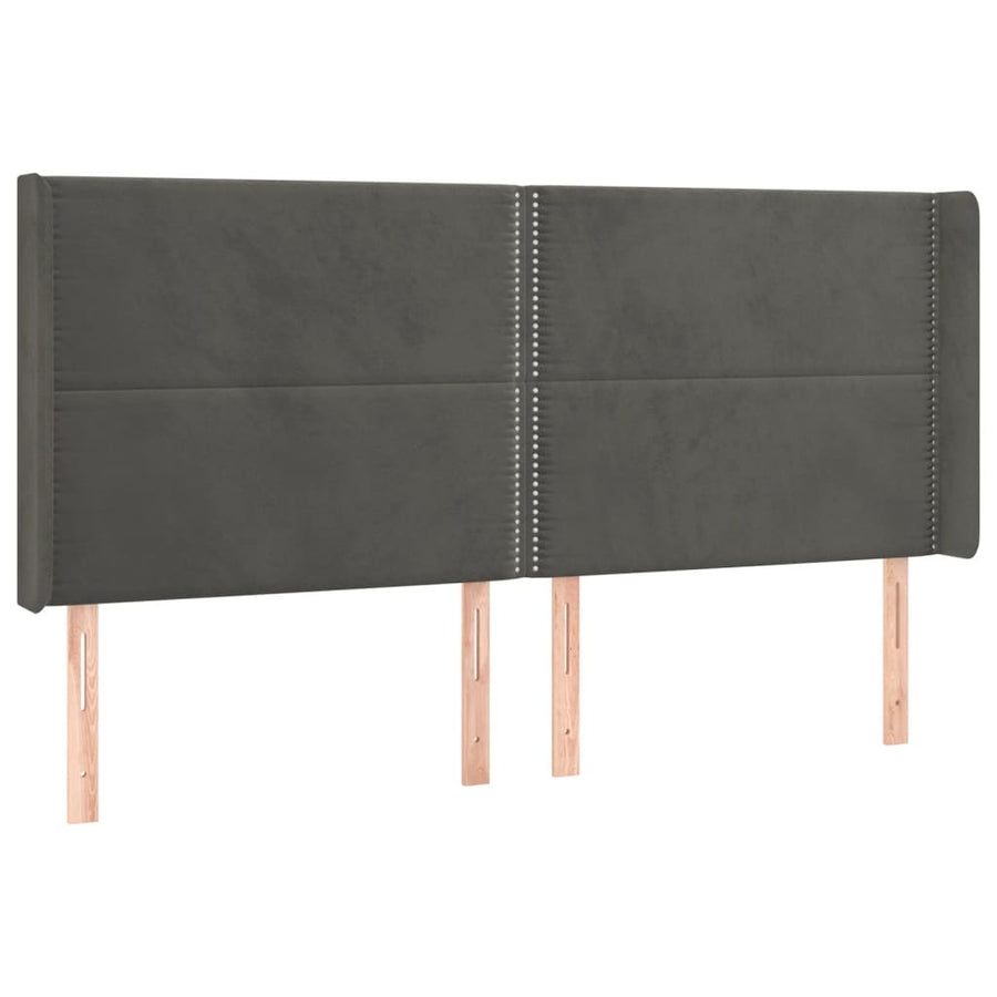Boxspring Met Matras En Led Fluweel Donkergrijs 180 x 200 cm Effen met spijkers