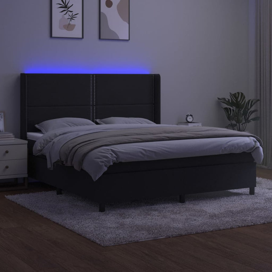 Boxspring Met Matras En Led Fluweel Zwart 180 x 200 cm Effen met spijkers