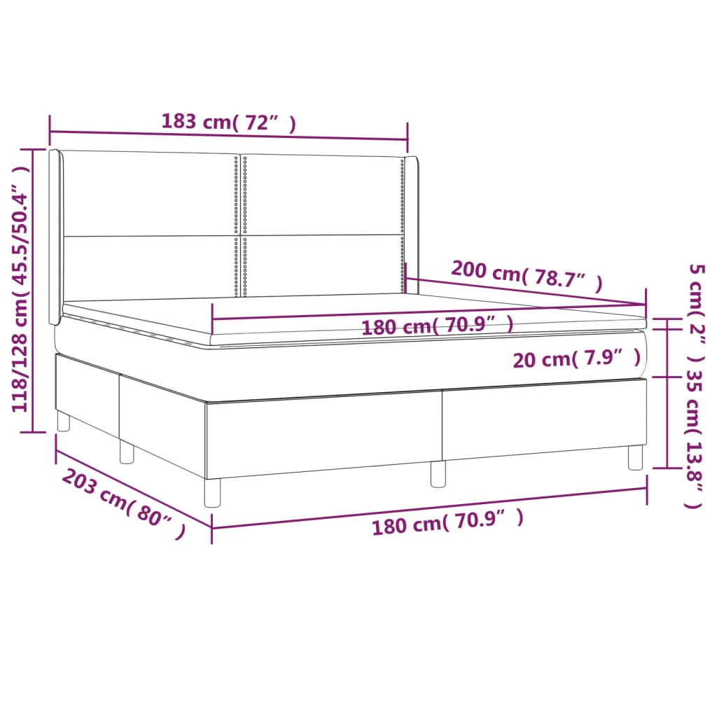Boxspring Met Matras En Led Fluweel Zwart 180 x 200 cm Effen met spijkers