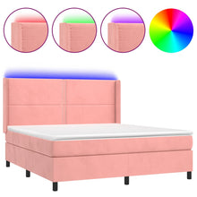 Boxspring Met Matras En Led Fluweel Roze 180 x 200 cm Effen met spijkers