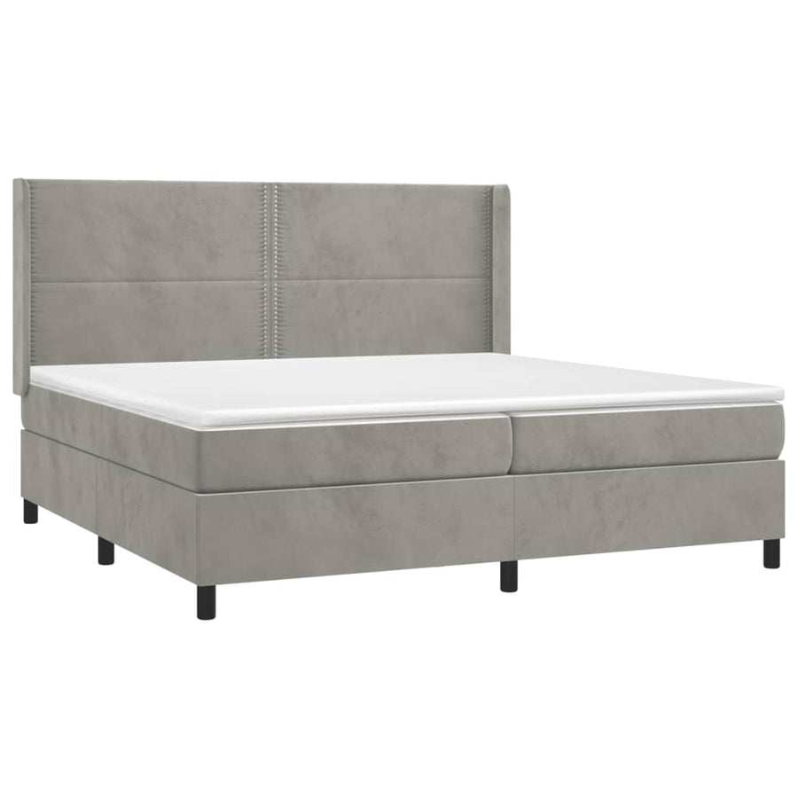 Boxspring Met Matras En Led Fluweel Lichtgrijs 200 x 200 cm Effen met spijkers