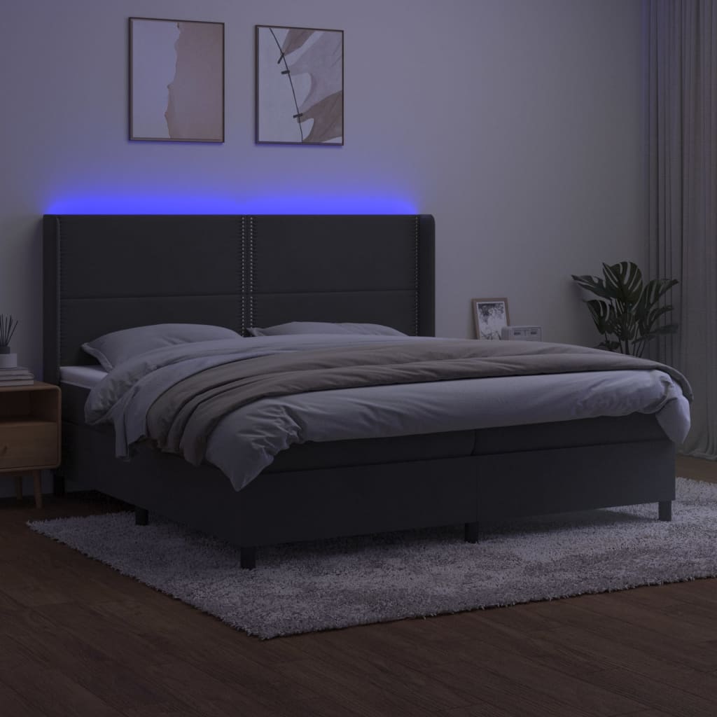 Boxspring Met Matras En Led Fluweel Donkergrijs 200 x 200 cm Effen met spijkers
