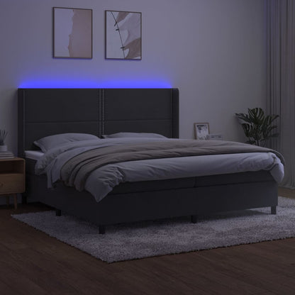 Boxspring Met Matras En Led Fluweel Donkergrijs 200 x 200 cm Effen met spijkers