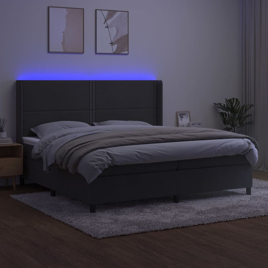 Boxspring Met Matras En Led Fluweel Donkergrijs 200 x 200 cm Effen met spijkers