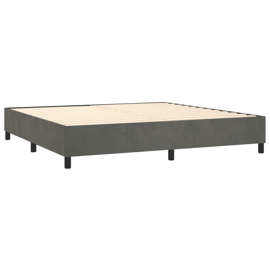 Boxspring Met Matras En Led Fluweel Donkergrijs 200 x 200 cm Effen met spijkers