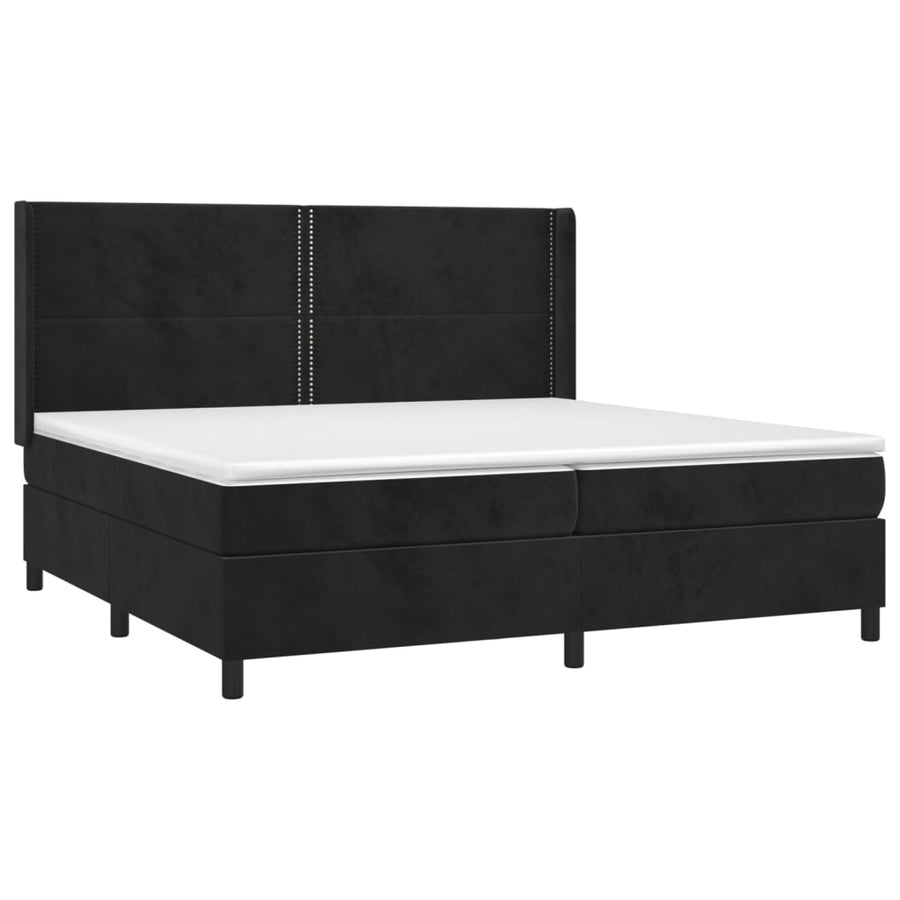 Boxspring Met Matras En Led Fluweel Zwart 200 x 200 cm Effen met spijkers